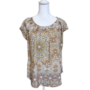 Lauren Conrad Cap sleeve blouse, pastel colors, floral pattern, light weight SM